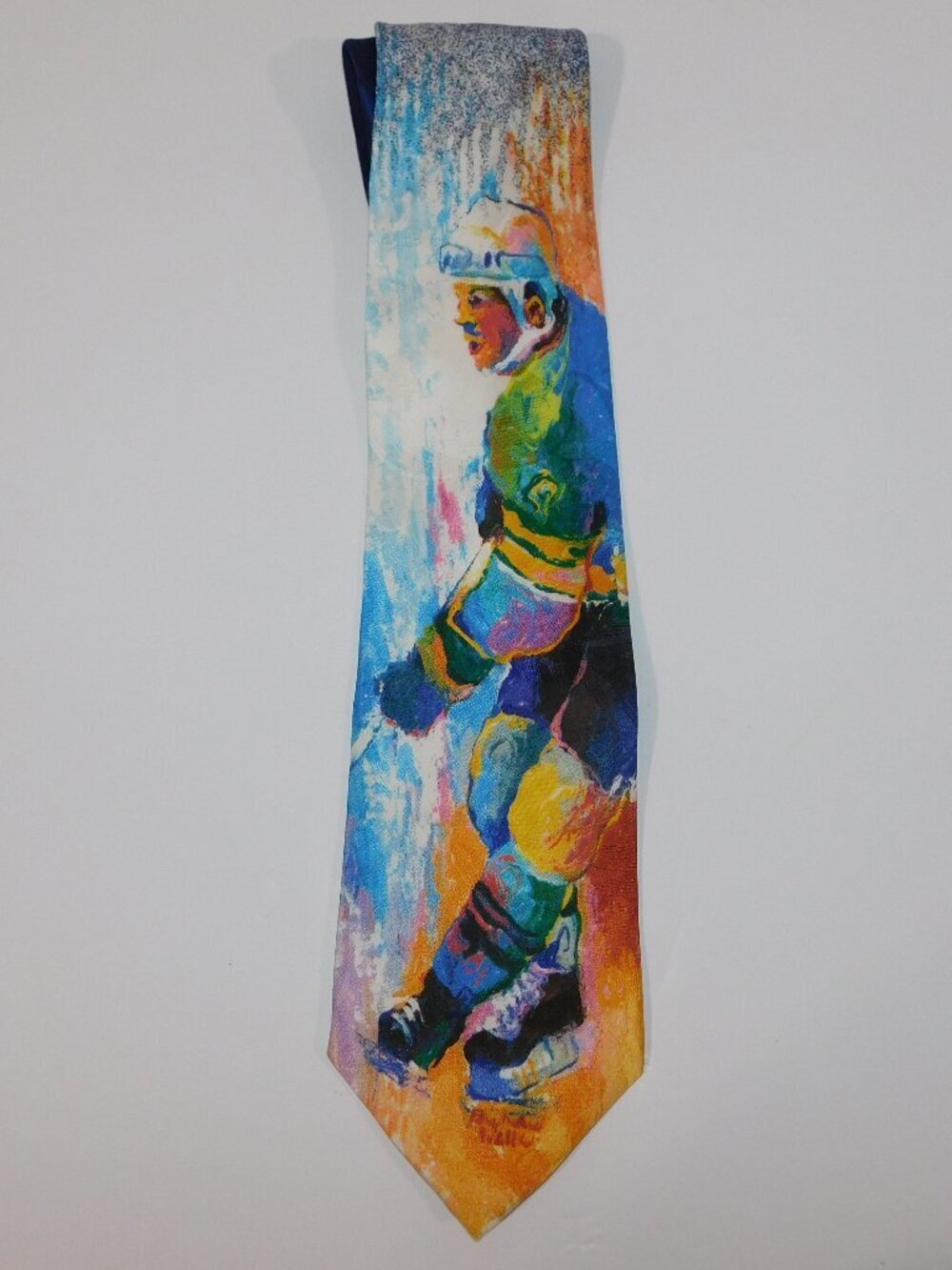 Silk Tie Hockey Player VTG Richard Wallich impressionist Painter SLAP SHOP Art